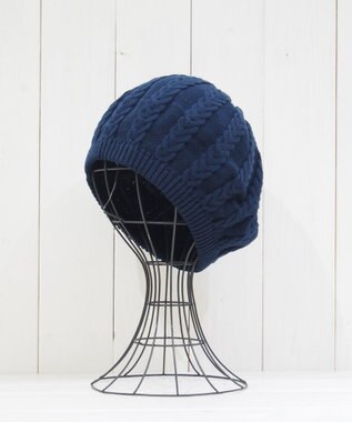 石田製帽 オーガニックコットン アラン編みベレー ネイビー