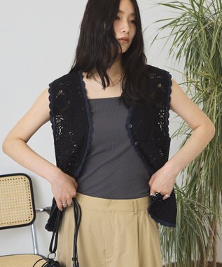 AMERICAN HOLIC クロシェ風ニットベスト Black