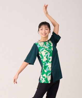 Chacott フラワープリントワンピースＴシャツ ボトルグリーン