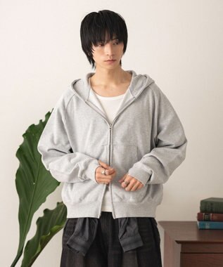 WEGO ショートZIPパーカー 杢グレー