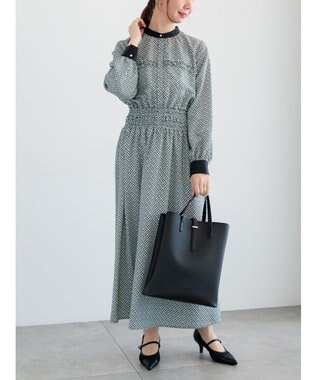 Te chichi バイカラーシャーリングワンピース ベージュ