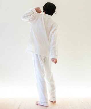 京和晒綿紗 【紗栄子さん愛用パジャマの色違い/UNISEX】ガーゼパジャマ 2重合わせ 白 グレーバイアス