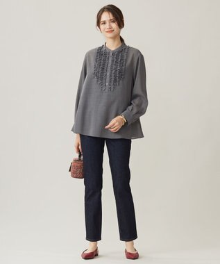 自由区 【セットアップ対応・洗える】ハイツイストビエラフロントフリル ブラウス TOPグレー