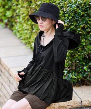 UNFILO 【ZIP!放映】 ラッシュガード ペプラムフーディ ブラック