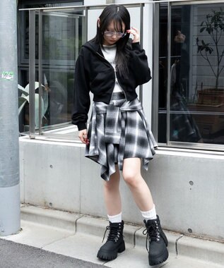 WEGO ネルシャツライクイレヘムミニスカート ブラック