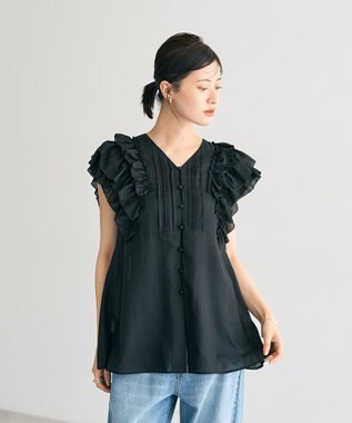 YECCA VECCA ラッフルVネックブラウス