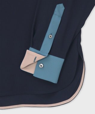 Paul Smith バックサテン ジョーゼット スタンドカラー ブラウス ネイビー