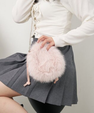 WEGO ファー巾着チェーンショルダー ピンク