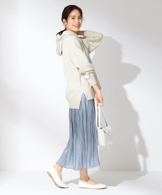 ANY L 【洗える】シャイニーサテン スカート スカイブルー系