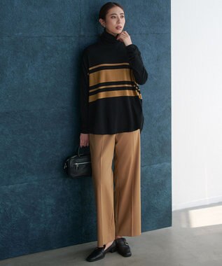 ICB 【洗える】T/Wブロード ワイドストレートパンツ キャメル系