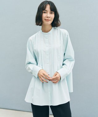 UNFILO 【セレモニー】バンドカラー タックブラウス ミントブルー