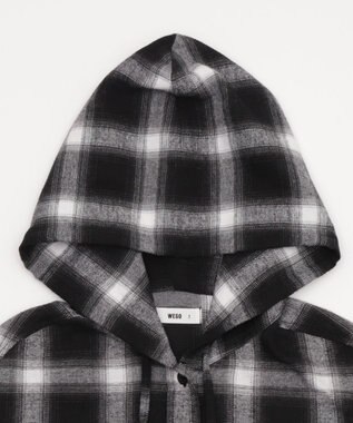 WEGO 【25年秋冬新作】チェックフードBIGネルシャツ ブラック