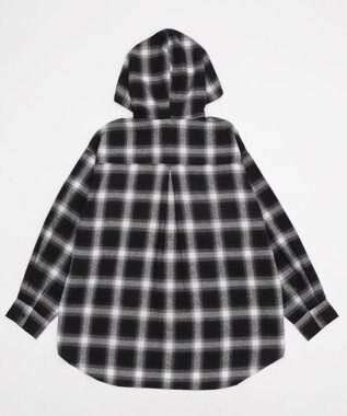WEGO 【25年秋冬新作】チェックフードBIGネルシャツ ブラック