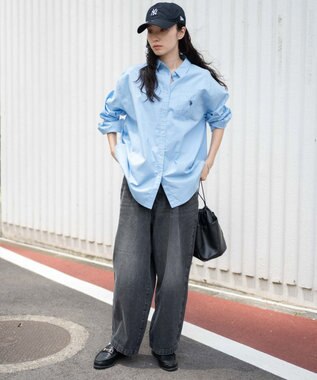 WEGO 【ユニセックス着用ITEM/ウエストゴム/SMLサイズ展開】デニムルーズテーパードパンツ ブラック