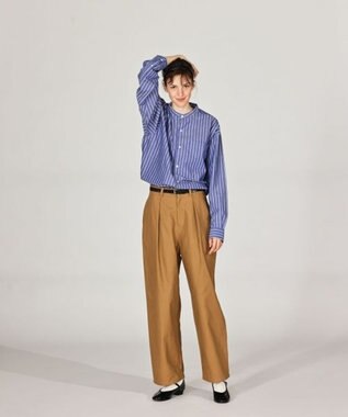 LENO BAND COLLAR SHIRTS 《UNISEX》 バンドカラーシャツ BLUE STRIPE