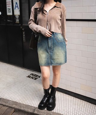 WEGO ヴィンテージウォッシュWZIPトップス ブラウン