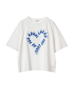 earth music&ecology ラメ刺繍ハートロゴＴ Off White