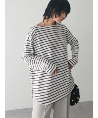 Green Parks ラウンドボーダーリラックスプルオーバー Gray