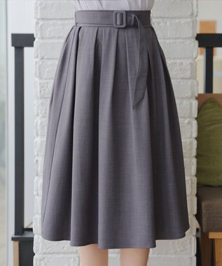 Tiaclasse L ベルト付きフレアスカート チャコールグレー