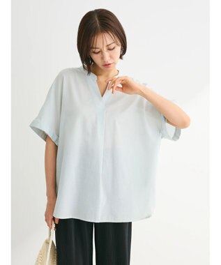 Green Parks 綿麻混フレンチスリーブスキッパーシャツ Mint