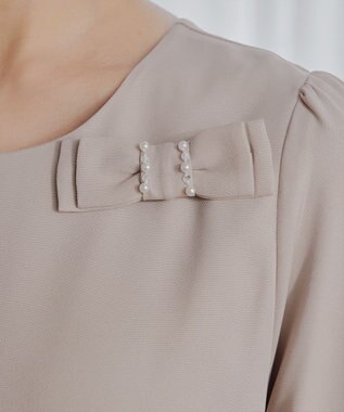 Tiaclasse 【3WAY】リボンブローチ＆ベルト付きフレアワンピース グレージュ