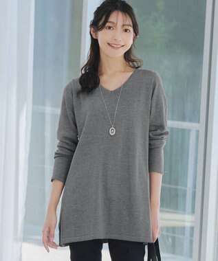 Tiaclasse 【洗える】カシミヤ混ニットチュニック グレー