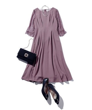 ANY SIS 【Lily Calin】レーススリーブタック ドレス モカピンク