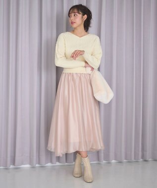 Feroux 【セットアイテム】ケーブルニット×オーガンジースカート アイボリー系