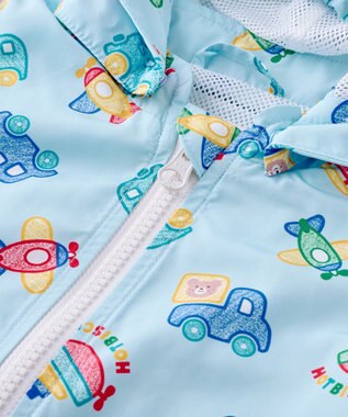 MIKI HOUSE HOT BISCUITS 【80-120cm】ビーンズ×乗り物 総柄ウインドブレーカー サックス