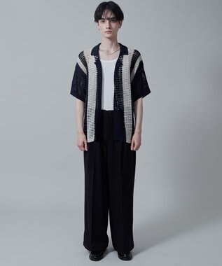 WEGO マルチストライプニットシャツ（S） ネイビー