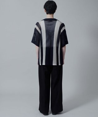 WEGO マルチストライプニットシャツ（S） ネイビー