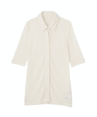 earth music&ecology ストレッチレース襟付シャツ Off White