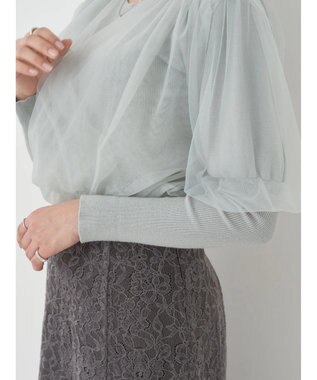 earth music&ecology チュールドッキングニットプルオーバー Blue Green