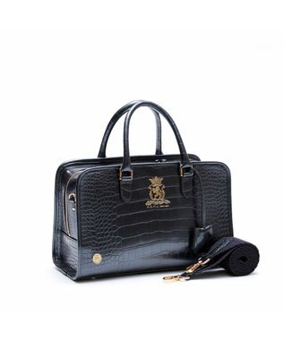 A.D.M.J. 【牛革】クロコ型押しヘリ巻きボストン28cm オニキスパーライズ