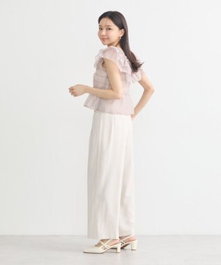 earth music&ecology ダブルフリルノースリブラウス Pink Beige