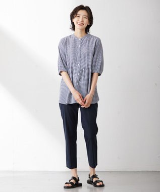 J.PRESS LADIES L 【WEB限定カラーあり・セットアップ対応・洗える・撥水・防汚】コットンFITTYシャーク テーパード パンツ ネイビー系