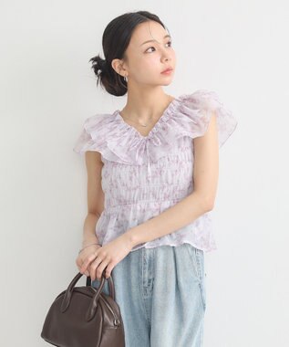earth music&ecology ダブルフリルノースリブラウス Pink
