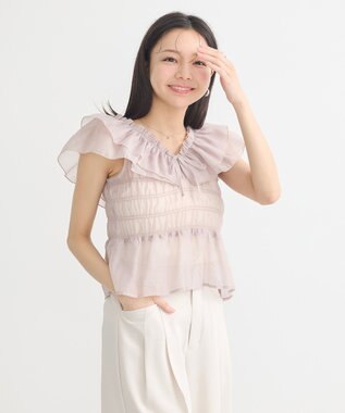 earth music&ecology ダブルフリルノースリブラウス