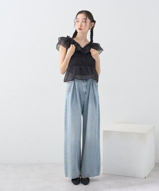 earth music&ecology ダブルフリルノースリブラウス Black