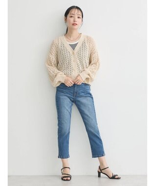 earth music&ecology ファンシーヤーンすかしニットカーディガン Ivory