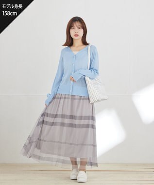 Tiaclasse L チュールレースチェックスカート グレー