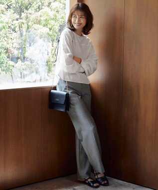 自由区 【撥水加工・洗える】TRギャバチェック柄ストレート パンツ モノトーン系チェック