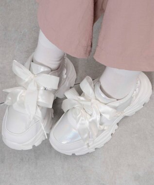 WEGO ダブルリボン厚底ダッドスニーカー ホワイト