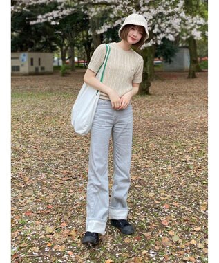 Green Parks ケーブル半袖ニット Beige