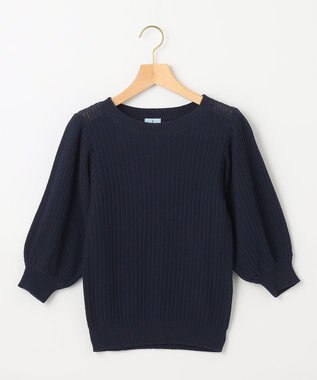 組曲 L 【洗える】CHAIギャザースリーブ ニット ネイビー系