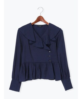 Te chichi ラッフルフリルペプラムブラウス ネイビー