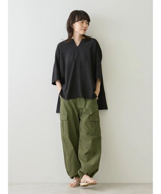 AMERICAN HOLIC 接触冷感スキッパーバックギャザーブラウス Black