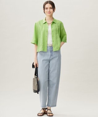 自由区 【カタログ掲載・接触冷感・洗える】シアーラミーローンクロップド丈 ブラウス リーフグリーン