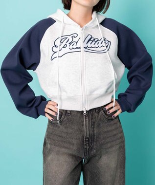 WEGO カレッジロゴラグランジップパーカー ネイビー