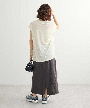 Green Parks ベロアロゴフレンチスリーブチュニック Ecru